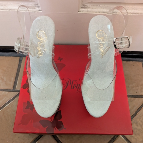 NIB Pleaser Flamingo 808-LG Silver Glitter Platform Stiletto Pole Dance Heels - Picture 5 of 12